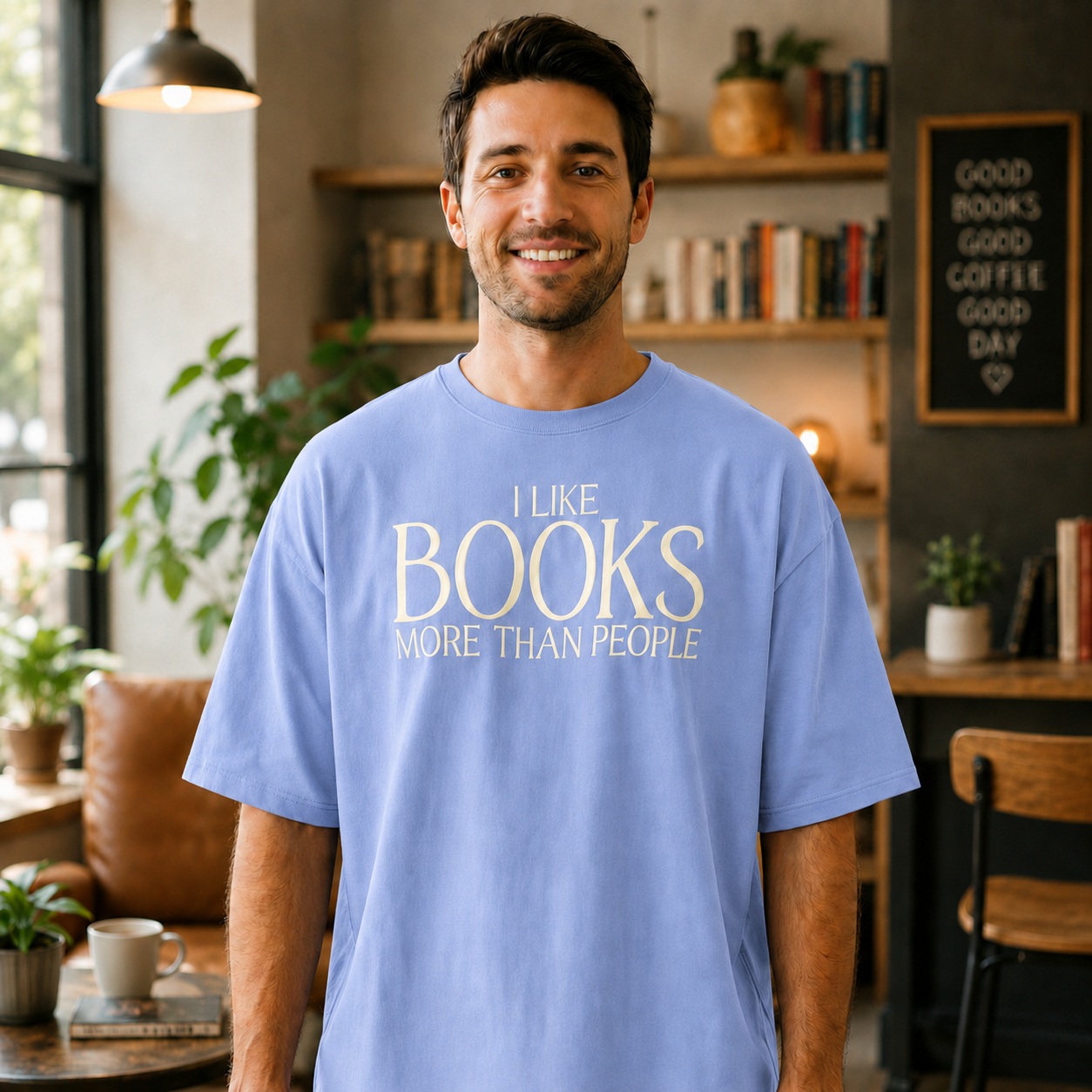 “I Like Books More Than People” Graphic Short Sleeve T-Shirt – Book Lover Statement Casual Tee