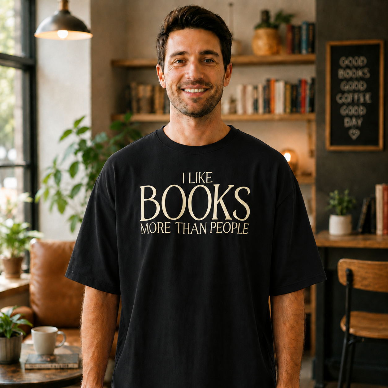 “I Like Books More Than People” Graphic Short Sleeve T-Shirt – Book Lover Statement Casual Tee
