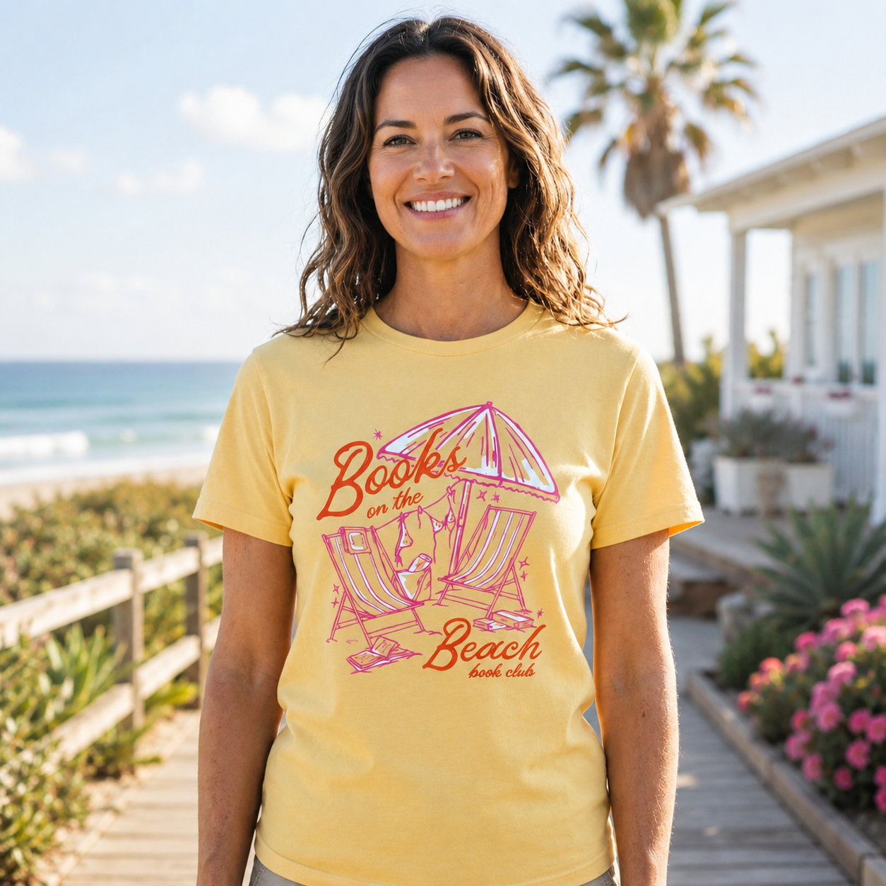 Books on the Beach Book Club Graphic Short Sleeve T-Shirt – Coastal Book Lover Casual Tee