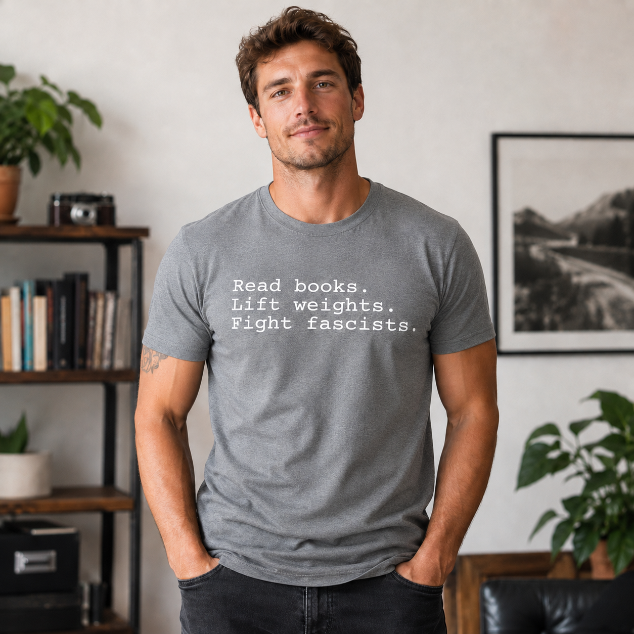 “Read Books Lift Weights” Statement Graphic Short Sleeve T-Shirt – Book Lover & Fitness Lifestyle Casual Tee