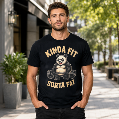 Kinda Fit Sorta Fat Panda Weightlifting Graphic Athletic T-Shirt