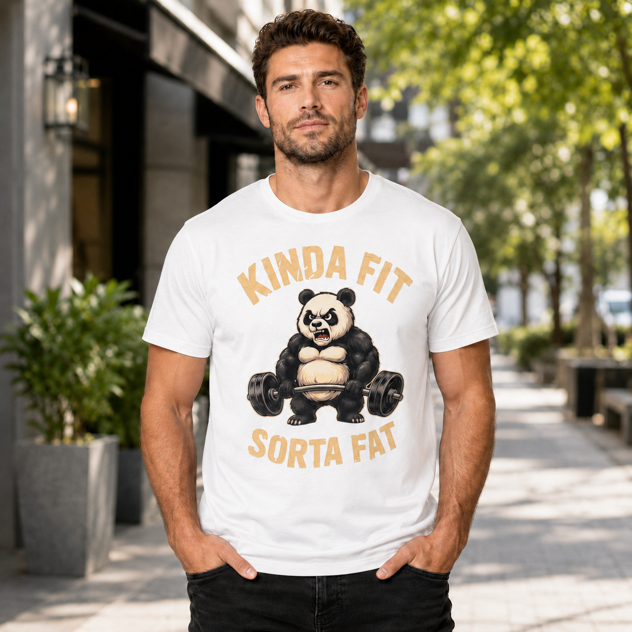 Kinda Fit Sorta Fat Panda Weightlifting Graphic Athletic T-Shirt