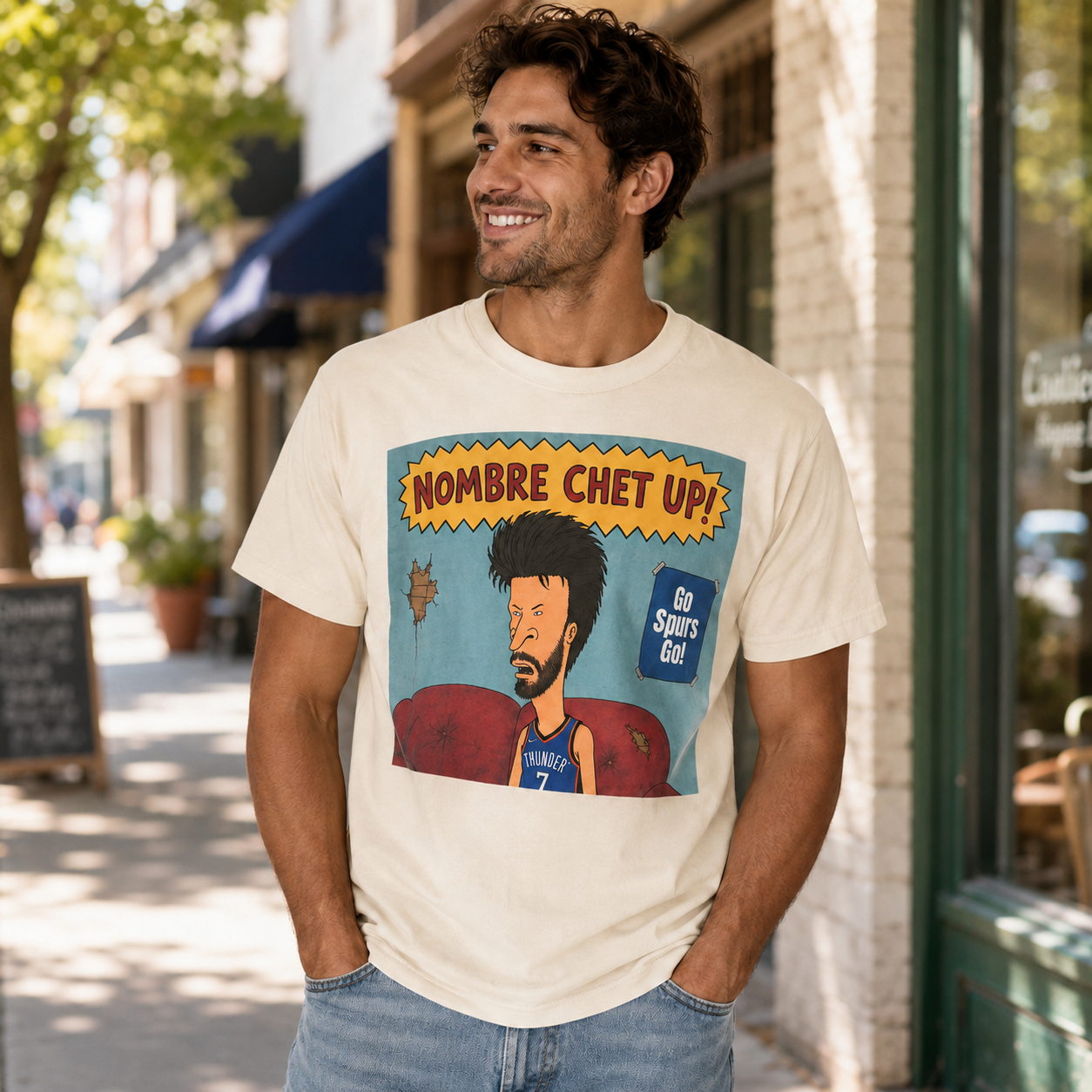 Vintage “NOMBRE CHET UP!” Cartoon Basketball Graphic T-Shirt – Retro Streetwear Sports Tee with Illustrated NBA-Inspired Player Design, Game Day Humor Print & Casual Athletic Fan Style