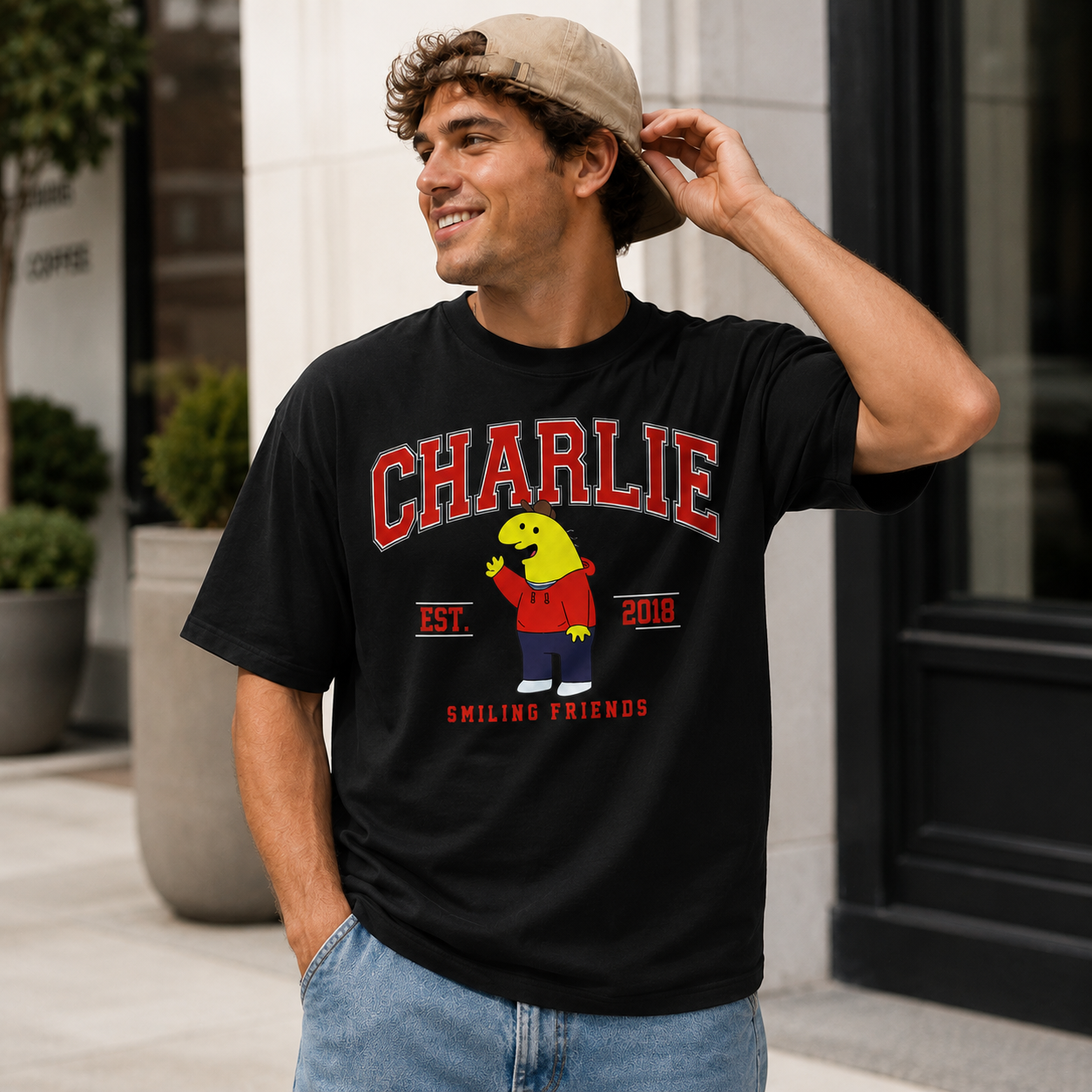 Charlie Smiling Friends Graphic Oversized Streetwear T-Shirt – Cartoon Character College Print Tee