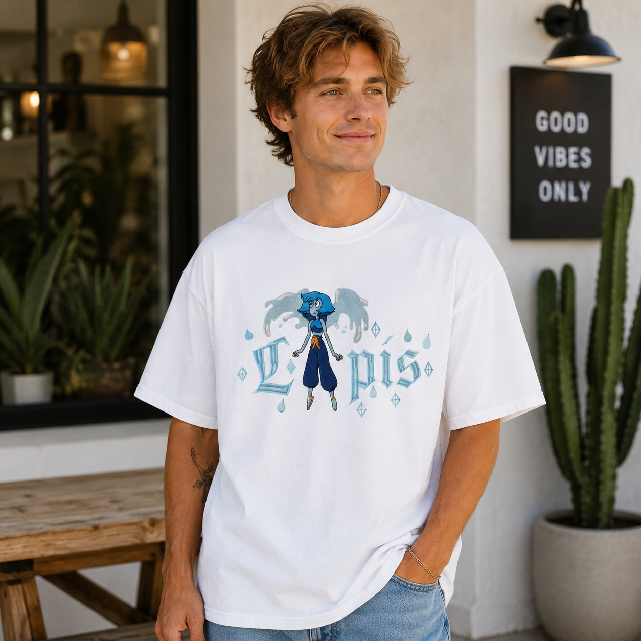 Fantasy Winged Character Graphic T-Shirt with Gothic Typography and Diamond Accent Streetwear Unisex Casual Tee
