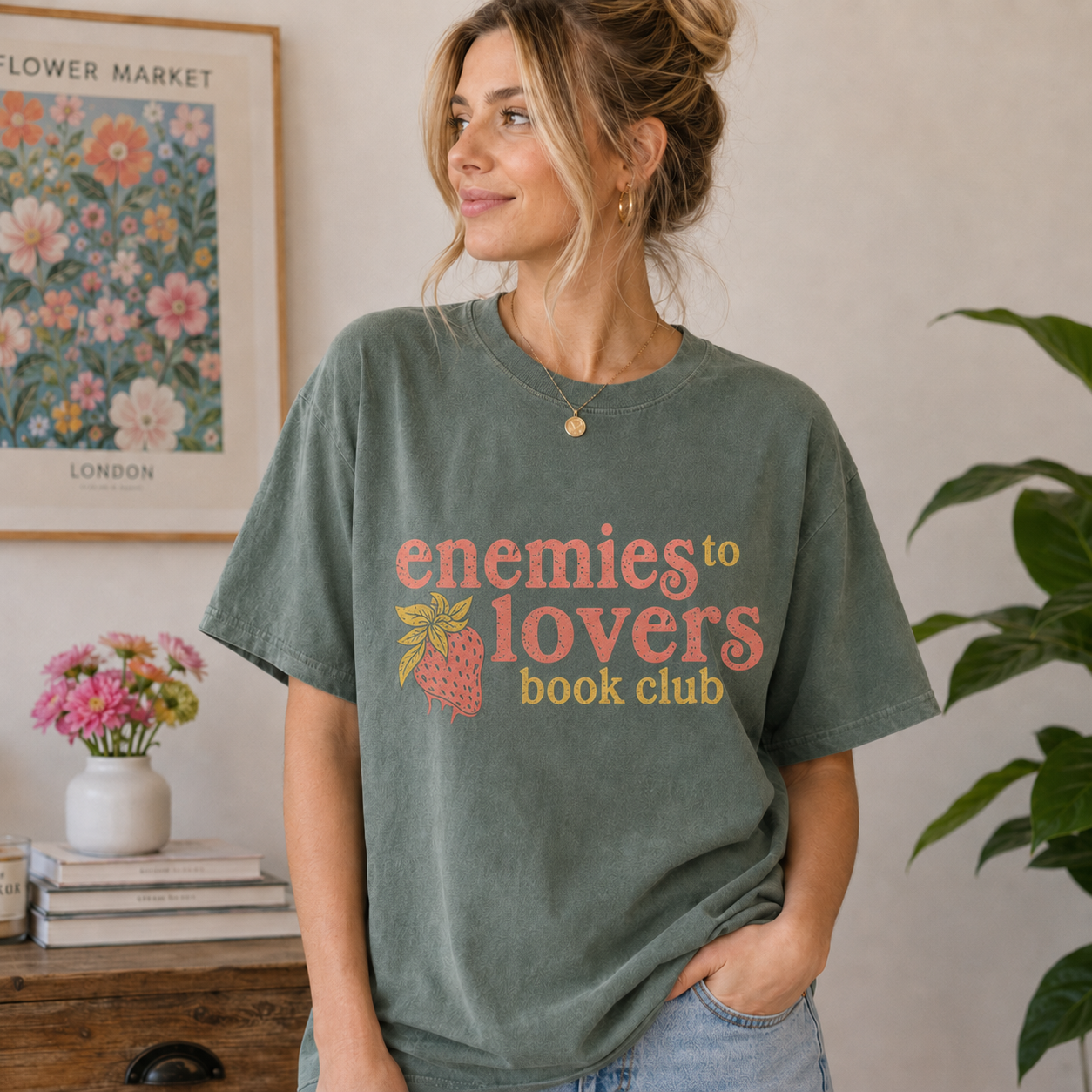 Enemies to Lovers Book Club Graphic T-Shirt – Strawberry Romance Reading Tee