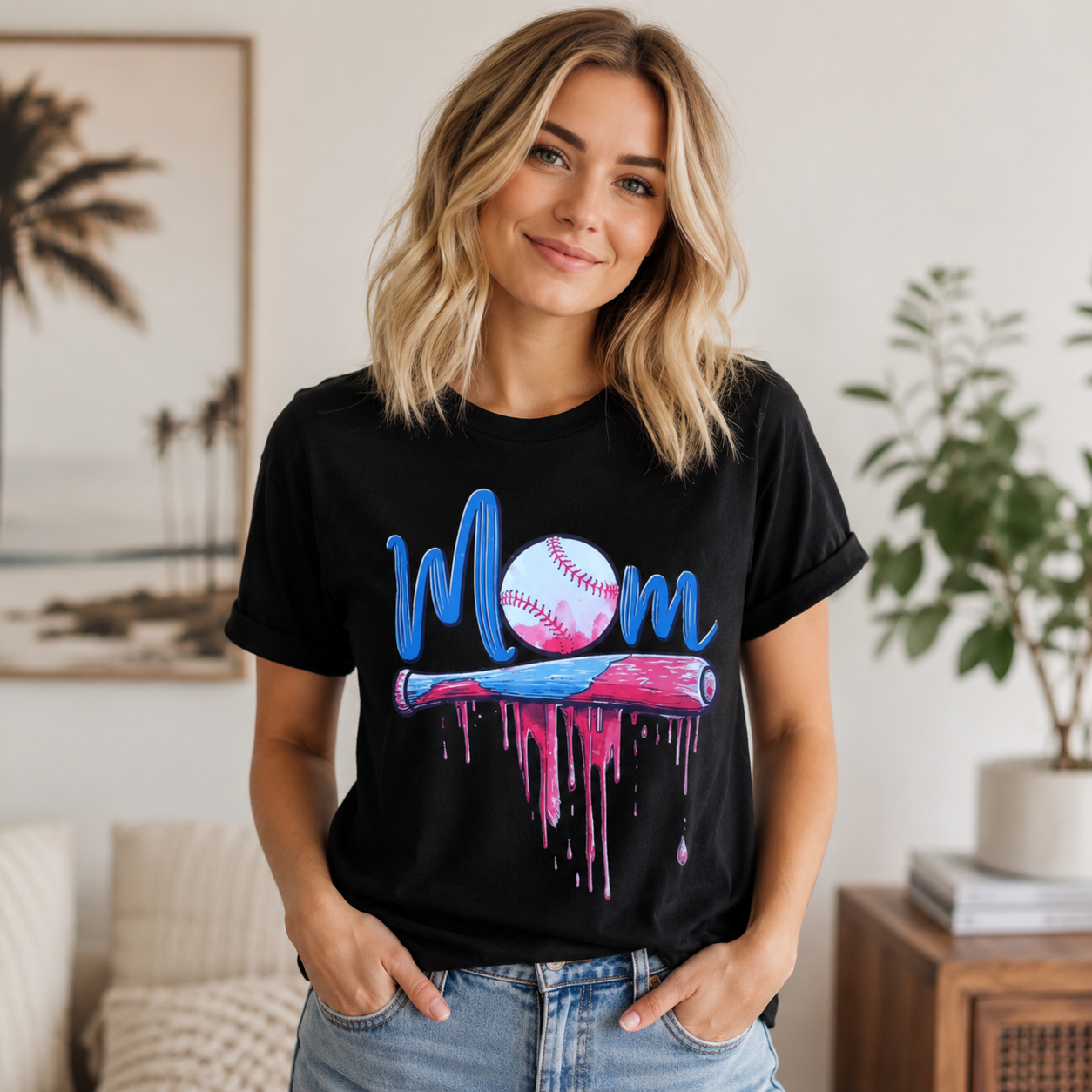 “Mom Baseball Drip Bat” Sporty Mom Graphic T-Shirt – Athletic Lifestyle Fan Tee