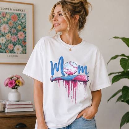 “Mom Baseball Drip Bat” Sporty Mom Graphic T-Shirt – Athletic Lifestyle Fan Tee