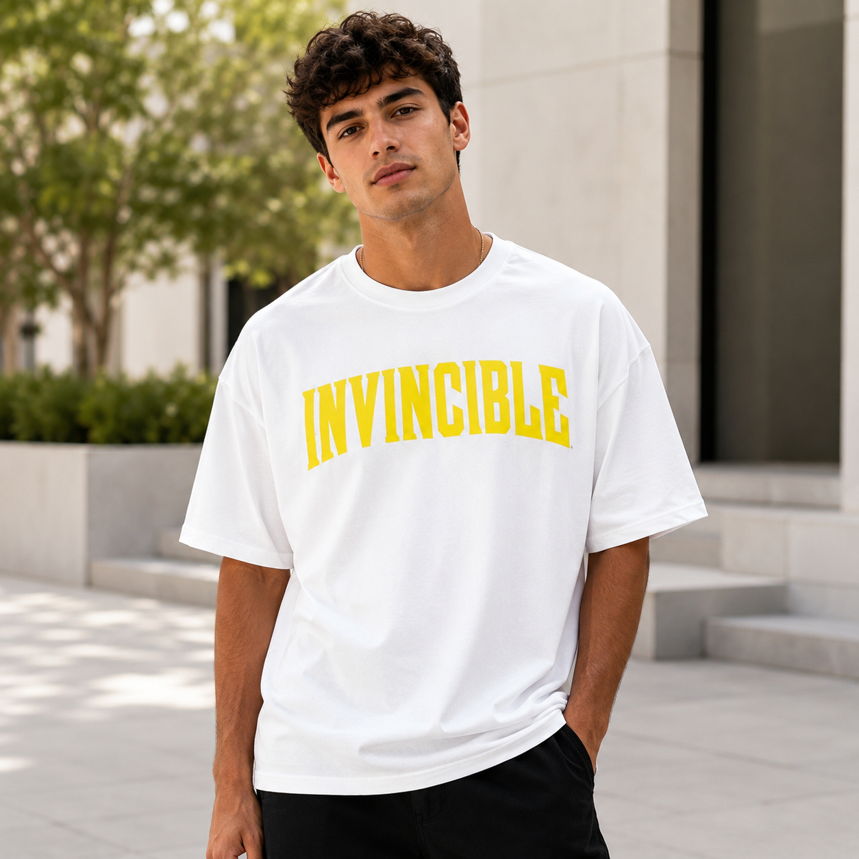 Unbeatable Hero Graphic Streetwear T-Shirt – Bold Yellow Superhero Oversized Tee