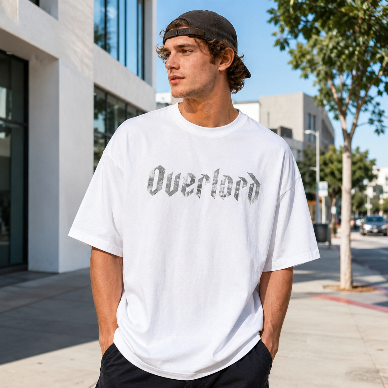 Dual-Sided Streetwear Graphic T-Shirt – Gothic Typography Front & Character Illustration Back Tee