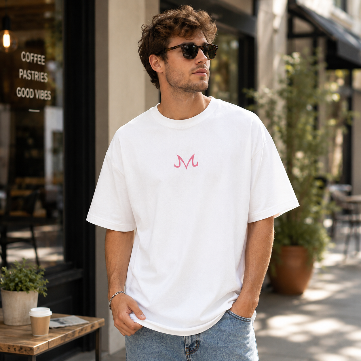 Pink Energy Demon Warrior Dual-Sided Graphic Oversized Black Streetwear T-Shirt
