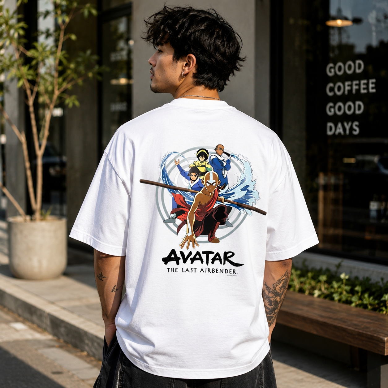 Four Element Power Warrior Crew Graphic T-Shirt – Dual-Sided Fantasy Anime Streetwear Tee
