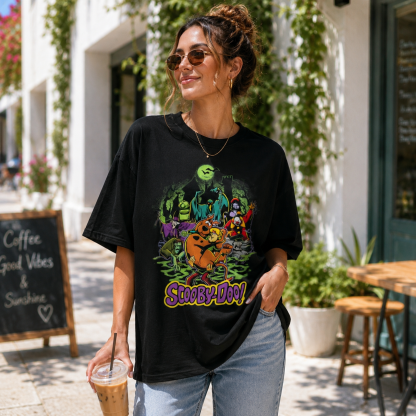 Retro Mystery Cartoon Crew Graphic T-Shirt Vintage Monster Adventure Streetwear Tee