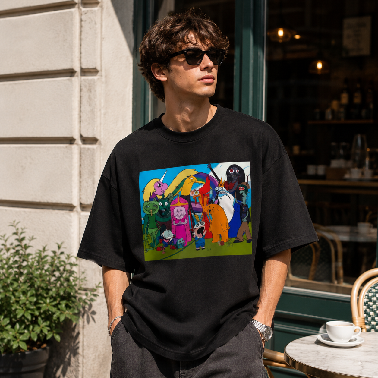 Retro Cartoon Group Graphic T-Shirt – Streetwear Tee with Character Illustration Print