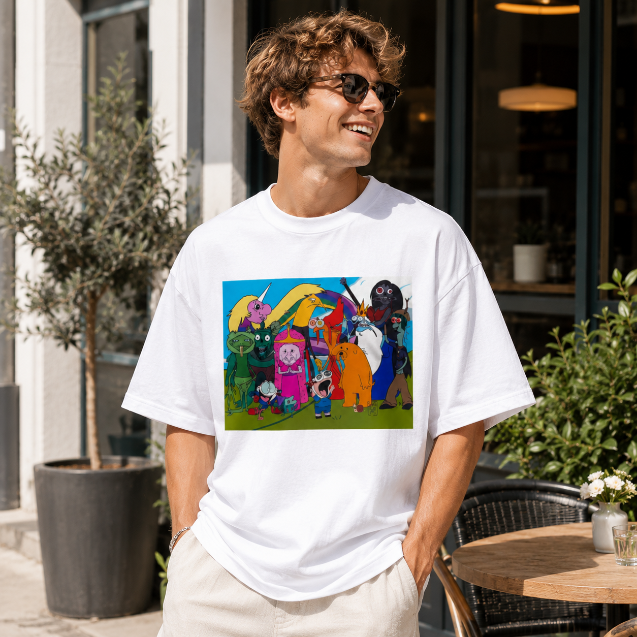 Retro Cartoon Group Graphic T-Shirt – Streetwear Tee with Character Illustration Print
