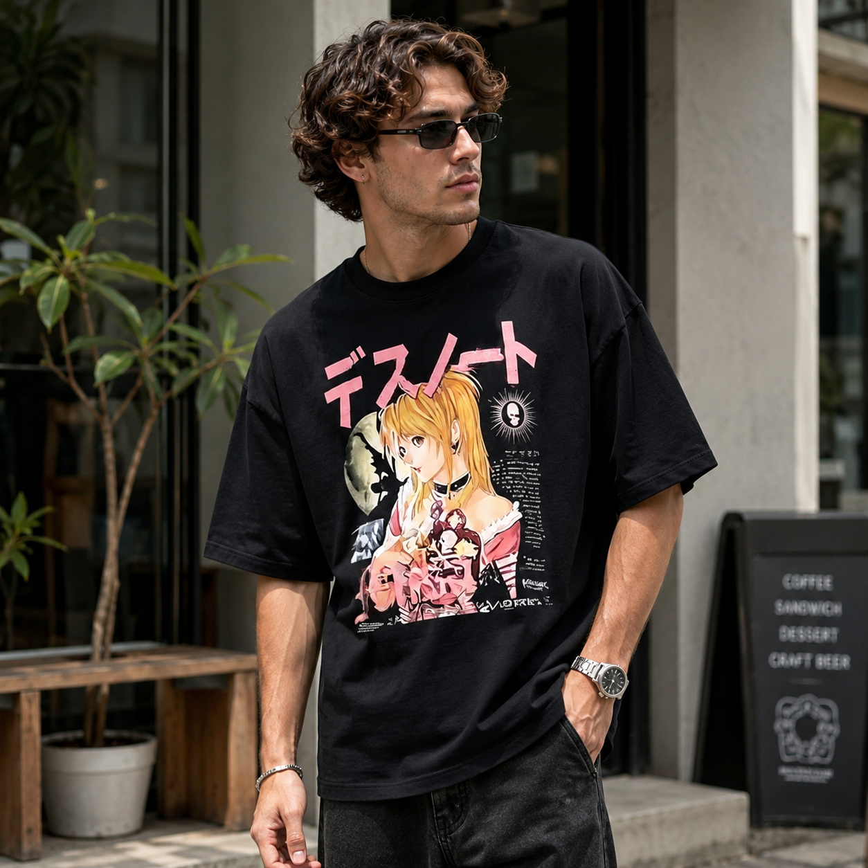Dark Japanese Aesthetic Graphic Black T-Shirt – Moonlit Character Streetwear Oversized Tee