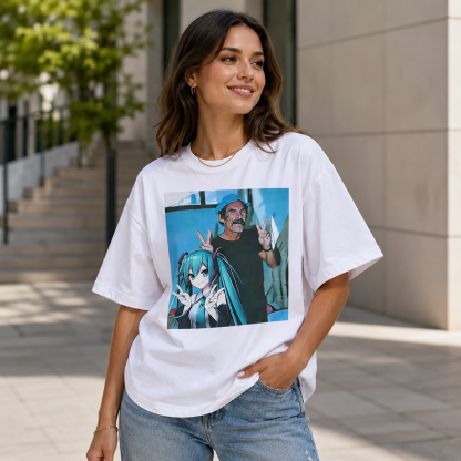 Retro Anime-Inspired Character Collage Graphic Streetwear T-Shirt – Dual Portrait Casual Tee