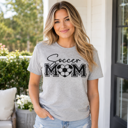 Soccer Mom Heart Graphic Sports T-Shirt – Casual Game Day Tee for Proud Sports Moms