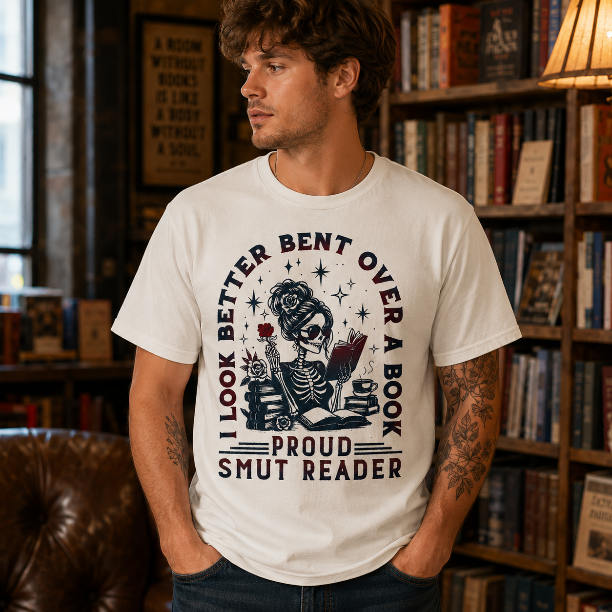 Spicy Book Lover Gothic Graphic T-Shirt – Skeleton Reader Book Club Vintage Casual Tee