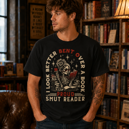 Spicy Book Lover Gothic Graphic T-Shirt – Skeleton Reader Book Club Vintage Casual Tee