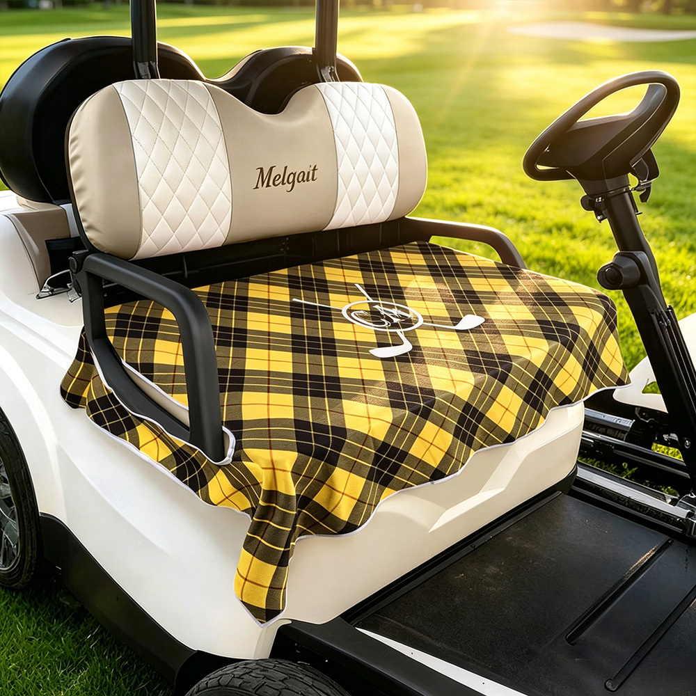 Personalized Plaid Golf Cart Seat Cover with Golf Club Wreath, Custom Name & Initial Golf Cart Accessory, Gift for Golfers