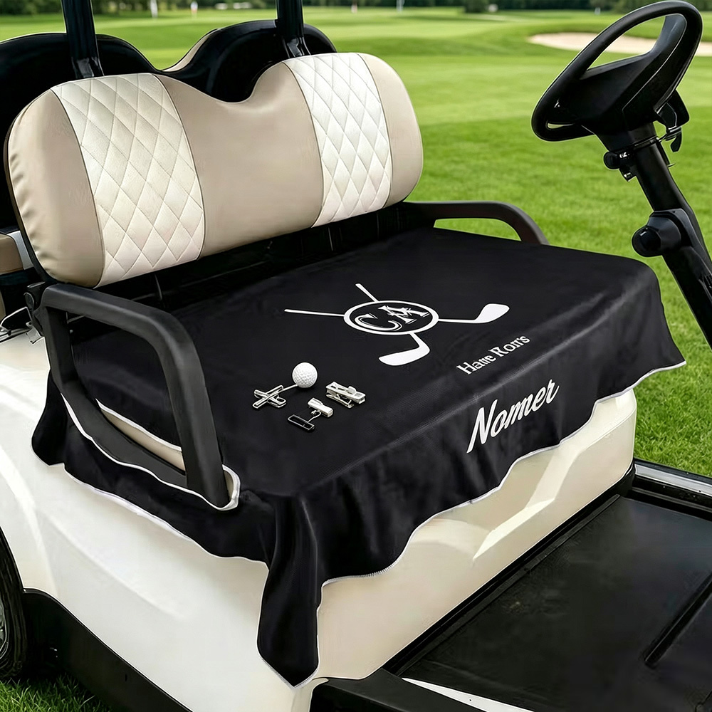 Personalized Plaid Golf Cart Seat Cover with Golf Club Wreath, Custom Name & Initial Golf Cart Accessory, Gift for Golfers