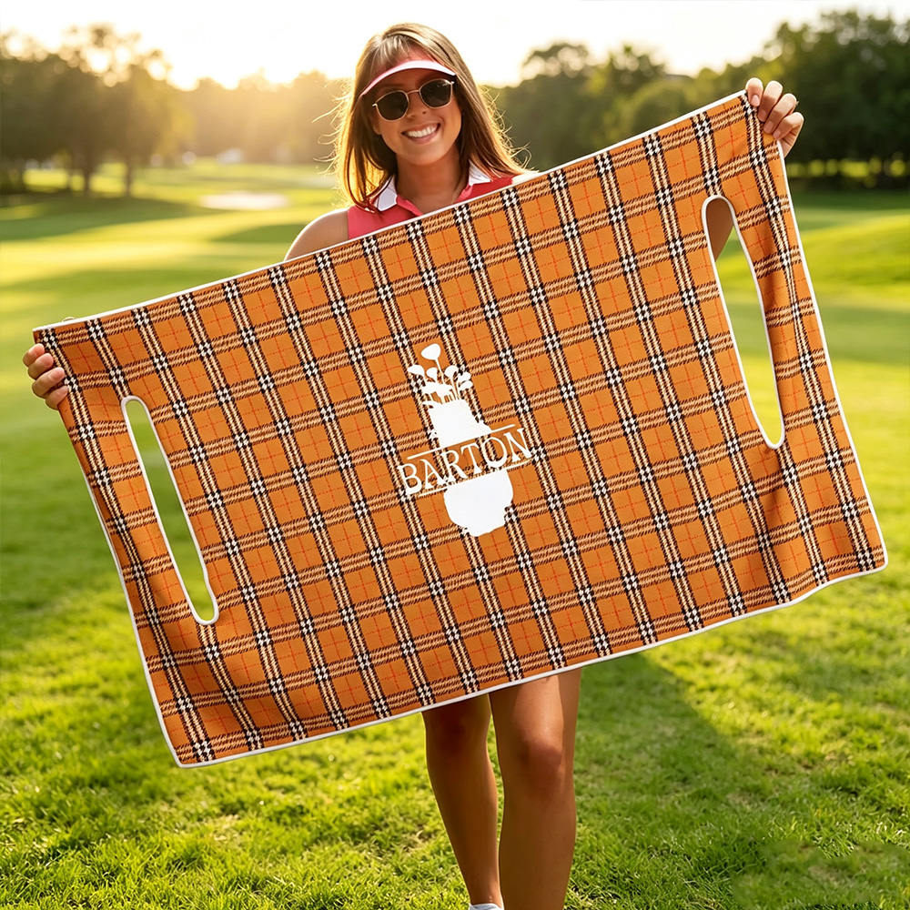 Personalized Plaid Golf Cart Seat Cover with Golf Club Wreath, Custom Name & Initial Golf Cart Accessory, Gift for Golfers