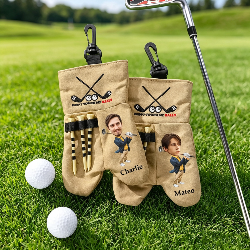 Personalized Cartoon Face Golf Ball Bag, Custom Photo Golf Ball Pouch with Name, Golf Gift for Golf Lovers
