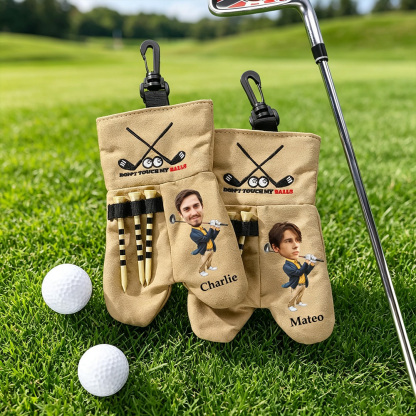 Personalized Cartoon Face Golf Ball Bag, Custom Photo Golf Ball Pouch with Name, Golf Gift for Golf Lovers
