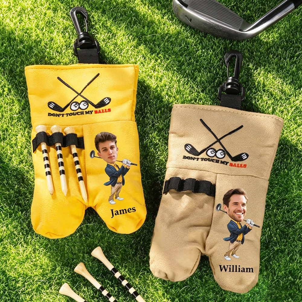Personalized Cartoon Face Golf Ball Bag, Custom Photo Golf Ball Pouch with Name, Golf Gift for Golf Lovers