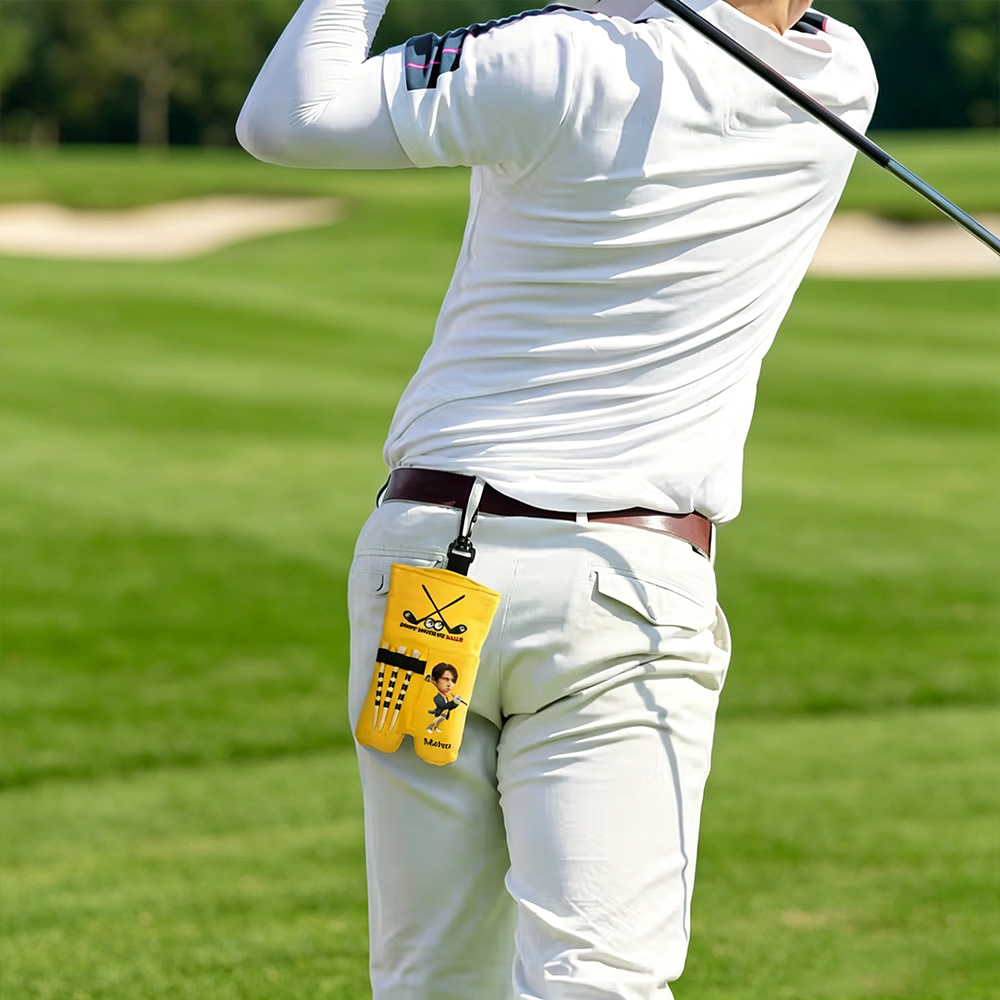 Personalized Cartoon Face Golf Ball Bag, Custom Photo Golf Ball Pouch with Name, Golf Gift for Golf Lovers