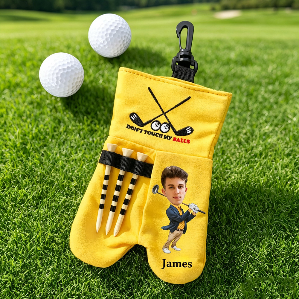 Personalized Cartoon Face Golf Ball Bag, Custom Photo Golf Ball Pouch with Name, Golf Gift for Golf Lovers