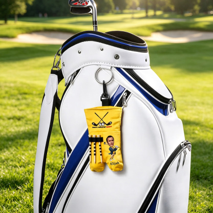 Personalized Cartoon Face Golf Ball Bag, Custom Photo Golf Ball Pouch with Name, Golf Gift for Golf Lovers