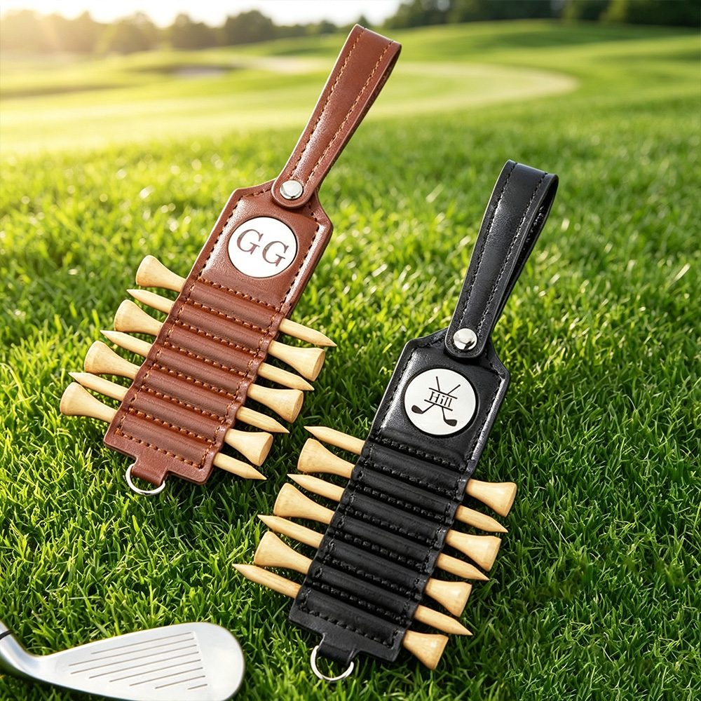 Personalized Leather Golf Tee Holder with Monogram, Custom Name Golf Tee Holder with 7 Tees, Father's Day Gift for Golf Lovers