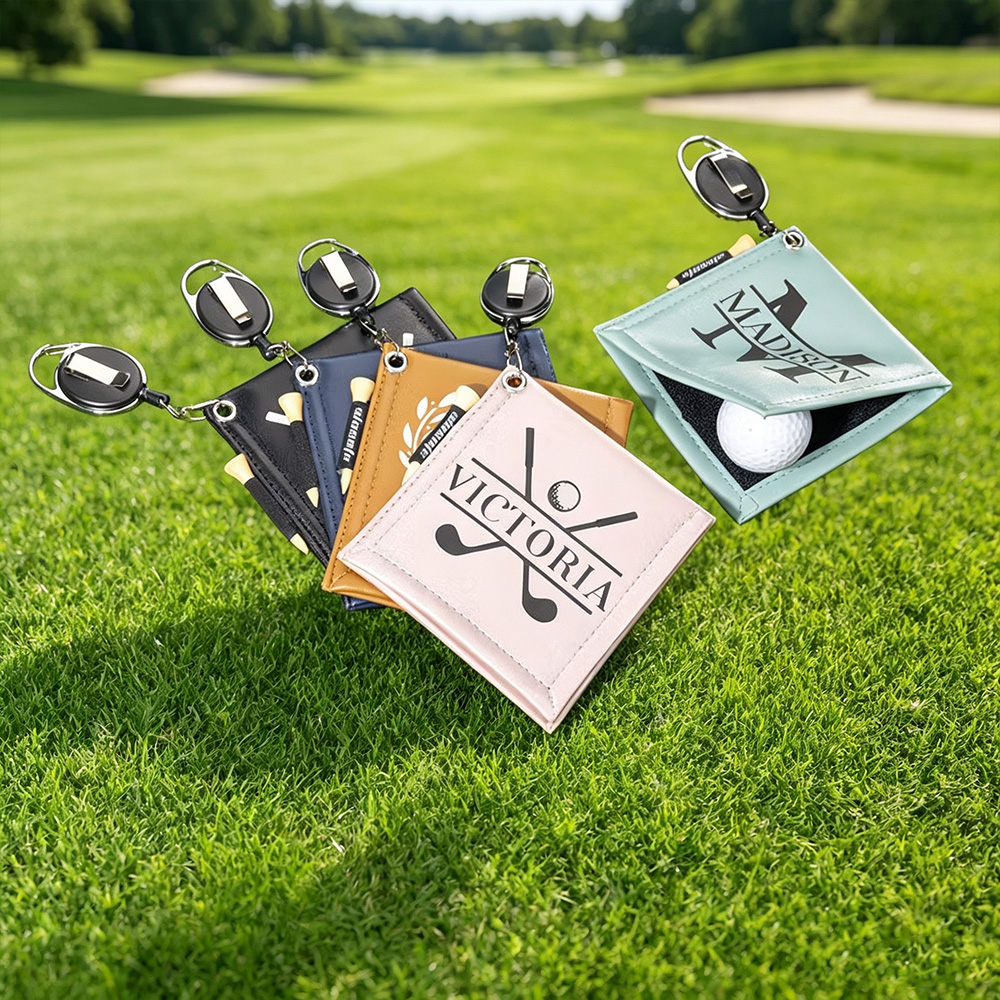 Personalized Leather Golf Towel with Retractable Clip & Golf Tees, Custom Absorbent Golf Towel, Gift for Golf Lovers