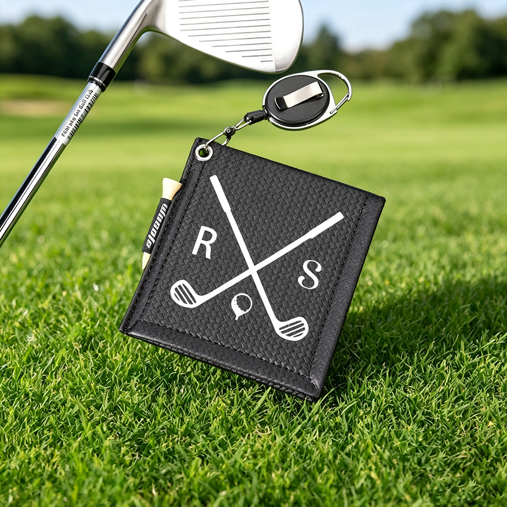Personalized Leather Golf Towel with Retractable Clip & Golf Tees, Custom Absorbent Golf Towel, Gift for Golf Lovers