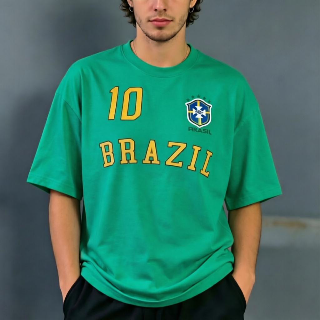 Neymar Jr 10 Brazil National Team Vintage Athletic Graphic T-Shirt – Retro Football Streetwear Sports Jersey-Inspired Casual Short Sleeve Top 