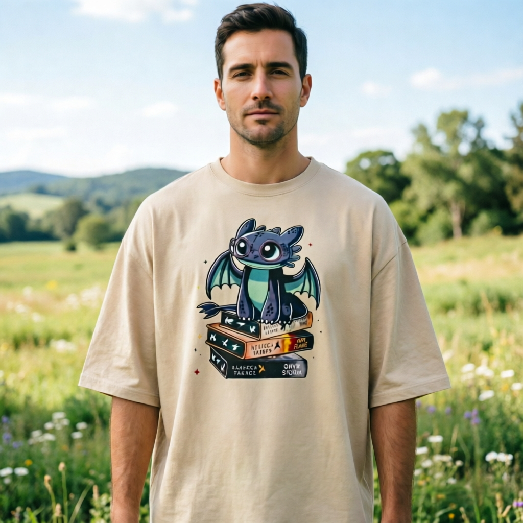 Fantasy Dragon Book Lover Graphic Short Sleeve T-Shirt – Cozy Reading Adventure Casual Tee