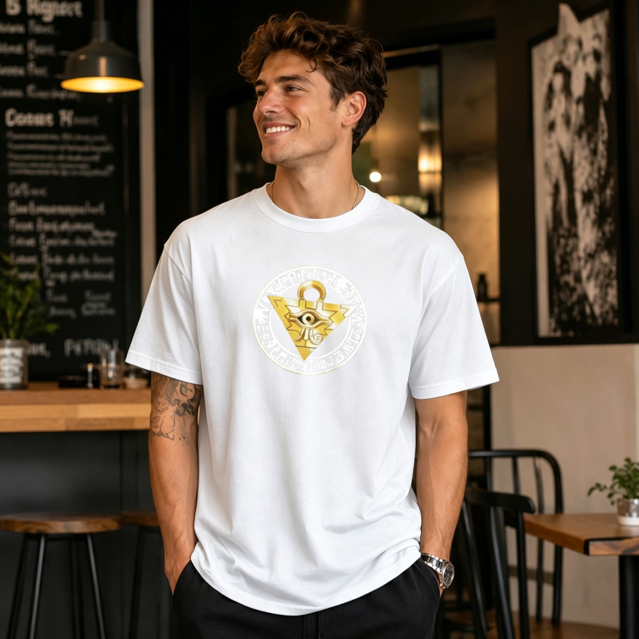 Anime-Inspired Dark Duelist Graphic T-Shirt – Bold Streetwear Black Tee with Neon Fantasy Character Design