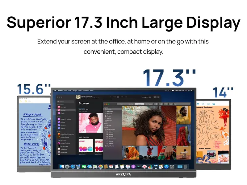 ARZOPA 16.1'&lsquo;/17.3'' 60Hz Portable Monitor| 103% sRGB FHD 1080P| Laptop Second Screen| External Screen for PC/Mac/Xbox/Switch/PS5|IPS Display| Computer Display| HDR External Screen| Game| Workfromhom