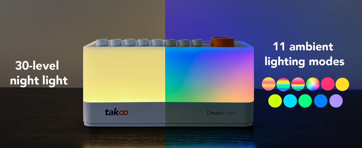 TAKOO 3-in-1 Sound Machine, Bluetooth Speaker & Night Light, Rechargeable White Noise Machine with 8 Mixable Sounds & 11 Ambient Lights for Sleep, Nursery & Relaxation