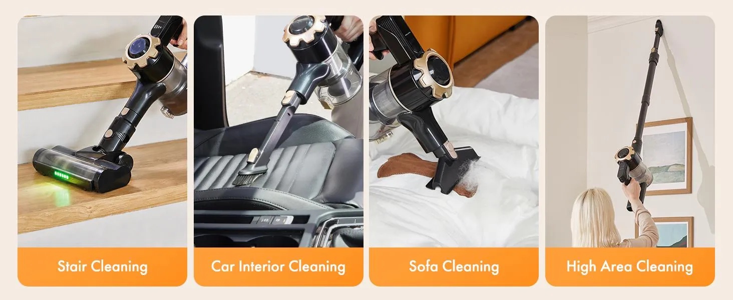 【2026 Newly Upgraded】Trucozie T350 Rechargeable Wireless Cordless Vacuum Cleaner, 8-in-1 Lightweight Upright Vacuum for Deep Clean, 45-Minute Runtime, 33 kPa Powerful Suction, Housewarming Gift Suitable for Hardwood Floors, Carpets, Pet Hair, Car Interior
