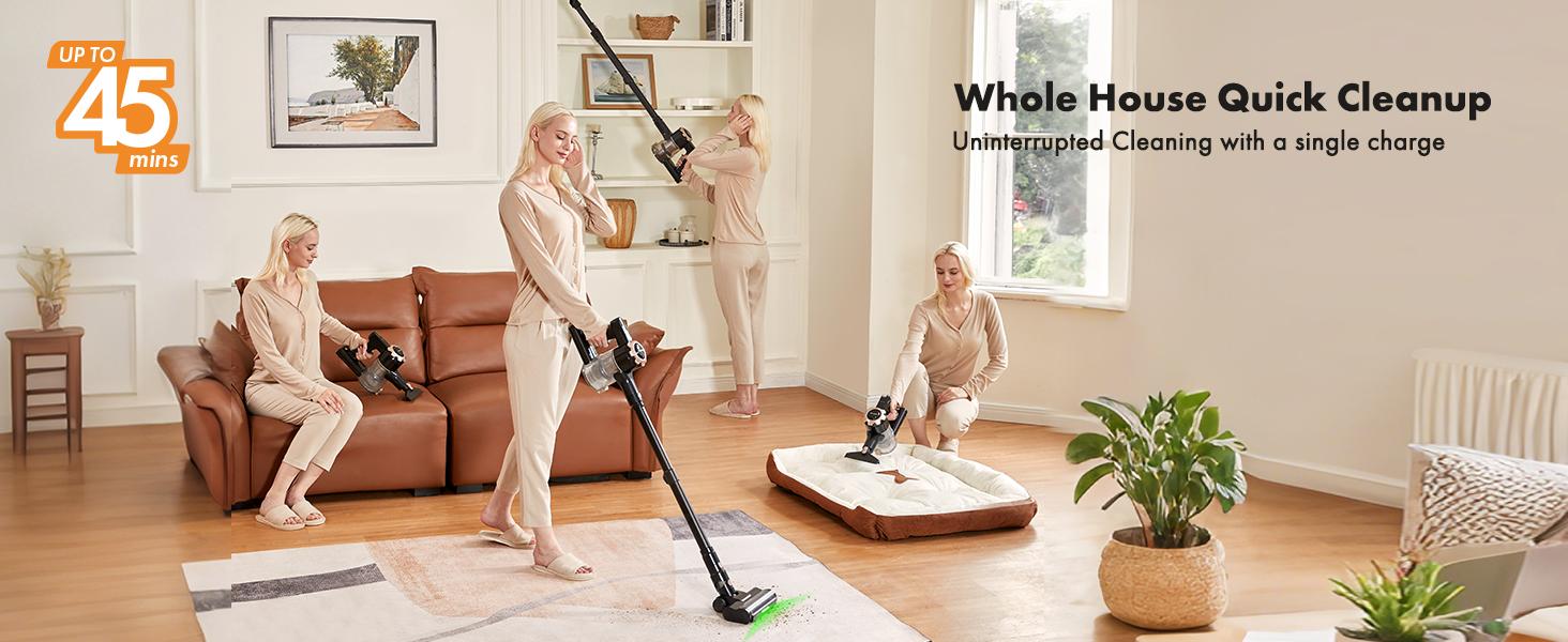 【2026 Newly Upgraded】Trucozie T350 Rechargeable Wireless Cordless Vacuum Cleaner, 8-in-1 Lightweight Upright Vacuum for Deep Clean, 45-Minute Runtime, 33 kPa Powerful Suction, Housewarming Gift Suitable for Hardwood Floors, Carpets, Pet Hair, Car Interior