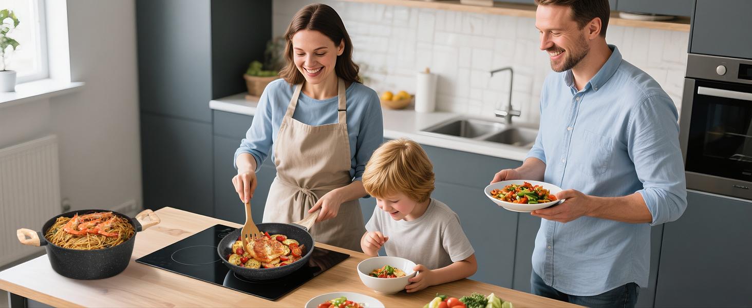 SODAY 12-Piece Non-Stick Cookware Set with Lid, Aluminium Core, Granite Coating, Induction Compatible, Easy Cleaning, Safe & Healthy Cooking,backtoschool, glowup