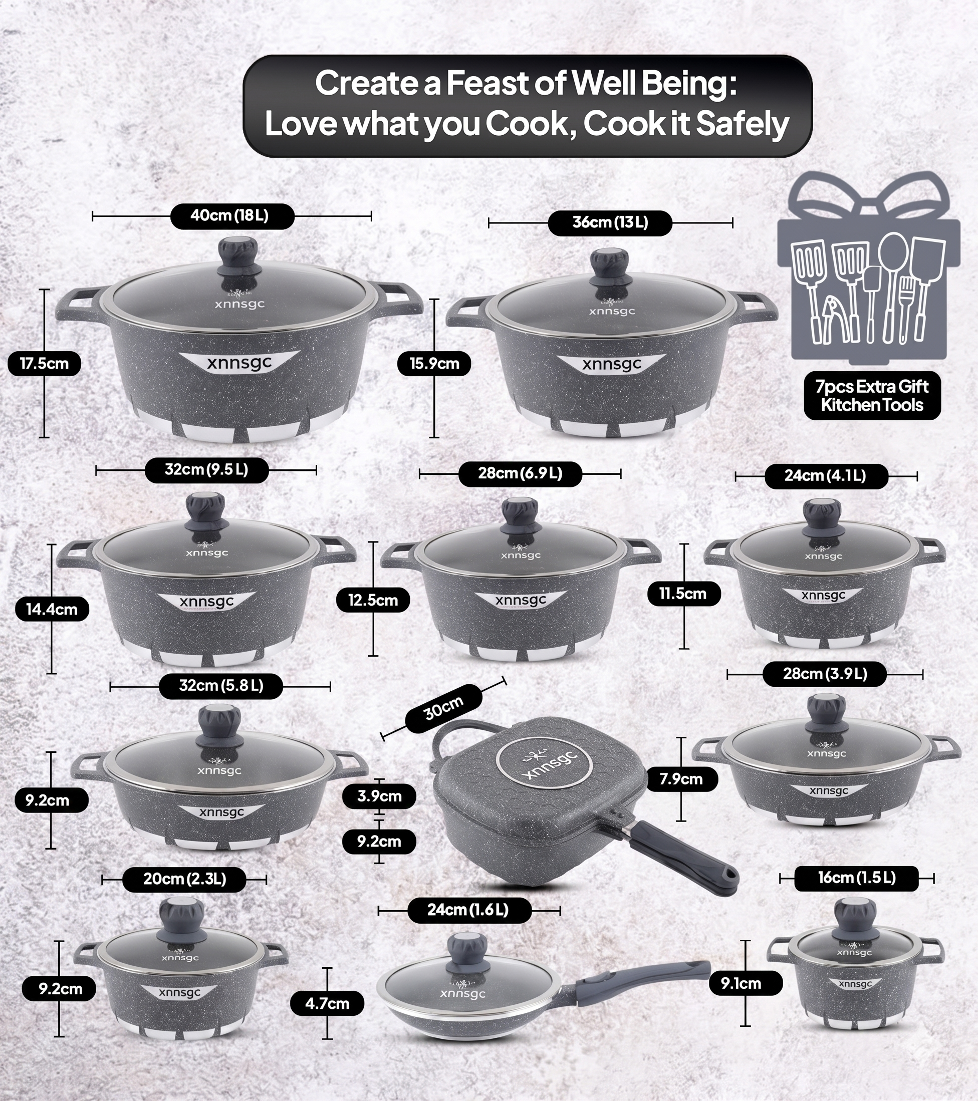 🎉Anniversary Sale - Cookware Set Pieces Non Stick Multi Layer Granite Coating