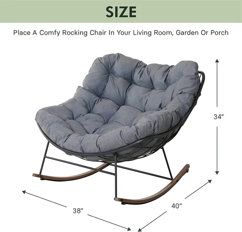 GRAND PATIO Oversized Papasan Rocking Chair, Egg-Shaped Indoor Outdoor Lounge Chair with Thick Cushions, Weather-Resistant Steel Frame, Cozy Reading Chair for Patio, Porch, Balcony & Christmas Gift