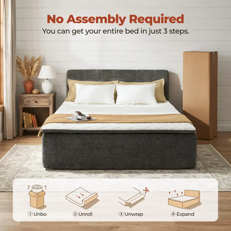 【Deals For You】Ovios Queen Size Memory Foam Mattress with Removable Headboard, 17" Sofa Bed Full Mattress, Individually Pocketed Springs, Pressure Relief, Motion Isolation, Provides Support, CertiPUR-US Certified - No Assembly Required