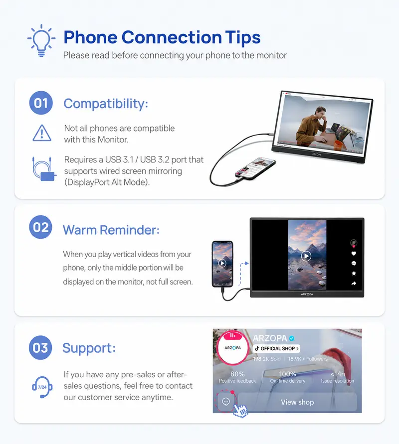 ARZOPA 16.1'&lsquo;/17.3'' 60Hz Portable Monitor| 103% sRGB FHD 1080P| Laptop Second Screen| External Screen for PC/Mac/Xbox/Switch/PS5|IPS Display| Computer Display| HDR External Screen| Game| Workfromhom
