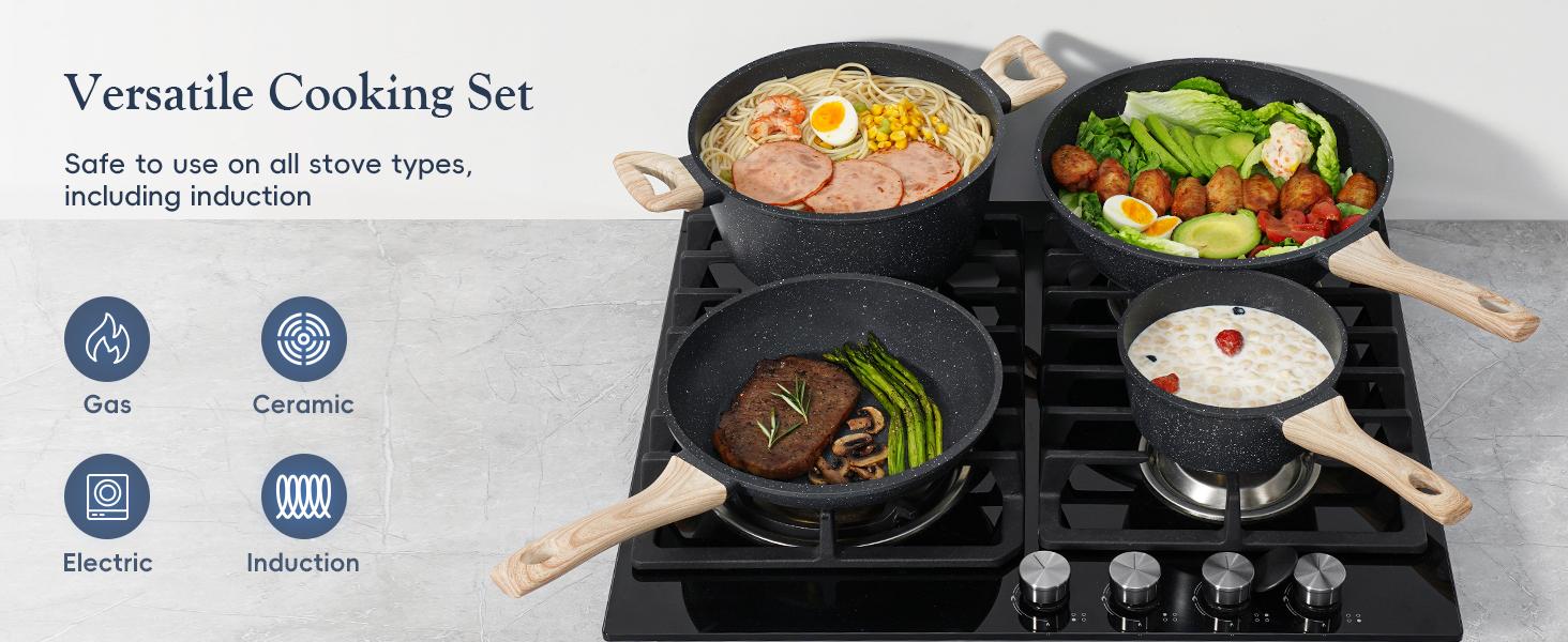 SODAY 12-Piece Non-Stick Cookware Set with Lid, Aluminium Core, Granite Coating, Induction Compatible, Easy Cleaning, Safe & Healthy Cooking,backtoschool, glowup SODAY 12-Piece Non-Stick Cookware Set with Lid, Aluminium Core, Granite Coating, Induction Compatible, Easy Cleaning, Safe & Healthy Cooking,backtoschool, glowup