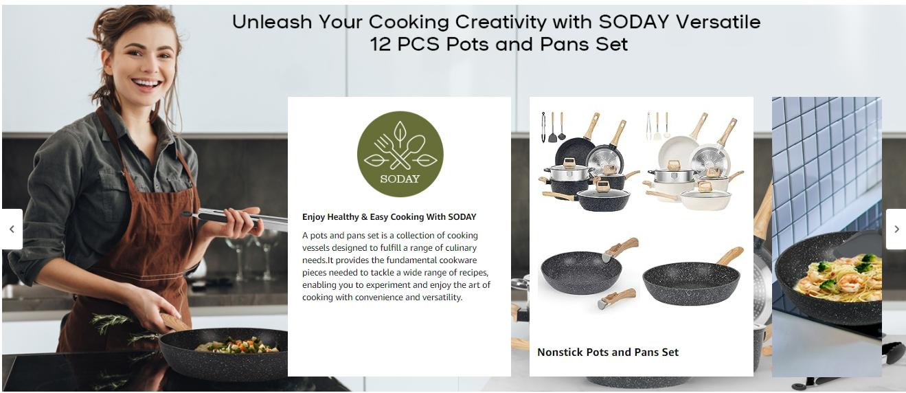 SODAY 12-Piece Non-Stick Cookware Set with Lid, Aluminium Core, Granite Coating, Induction Compatible, Easy Cleaning, Safe & Healthy Cooking,backtoschool, glowup